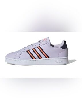EUC Adidas US 9 Grand Court EG3998 Light Purple Sneaker w Neon Orange Accents
